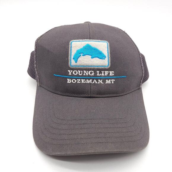 Simms Fishing Product Snapback Mesh Hat Trucker Gray Ball Cap Young Life Bozeman - Picture 2 of 7